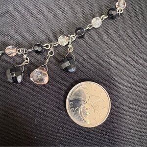 Delicate Black and Clear Beaded Drop Necklace